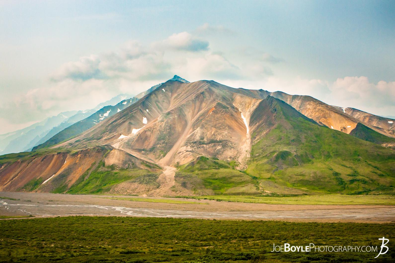 Here is a photo of a mountain and a river in Denali National Park. The river is the boundary line between grid 6 and grid 7. We eventually crossed the river and kept our adventure going!